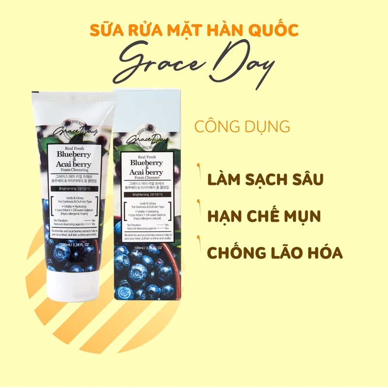 Sữa rửa mặt GRACEDAY chiết xuất Quả Việt quất và Quả Acai giúp làm sáng da 100ml