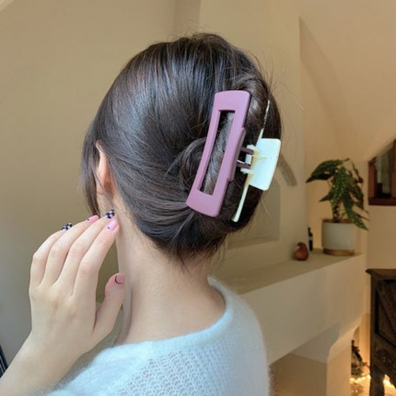 Kẹp Gấp Tóc Chữ Nhật 2 Màu Chất Nhám Lì Phong Cách Hàn Quốc