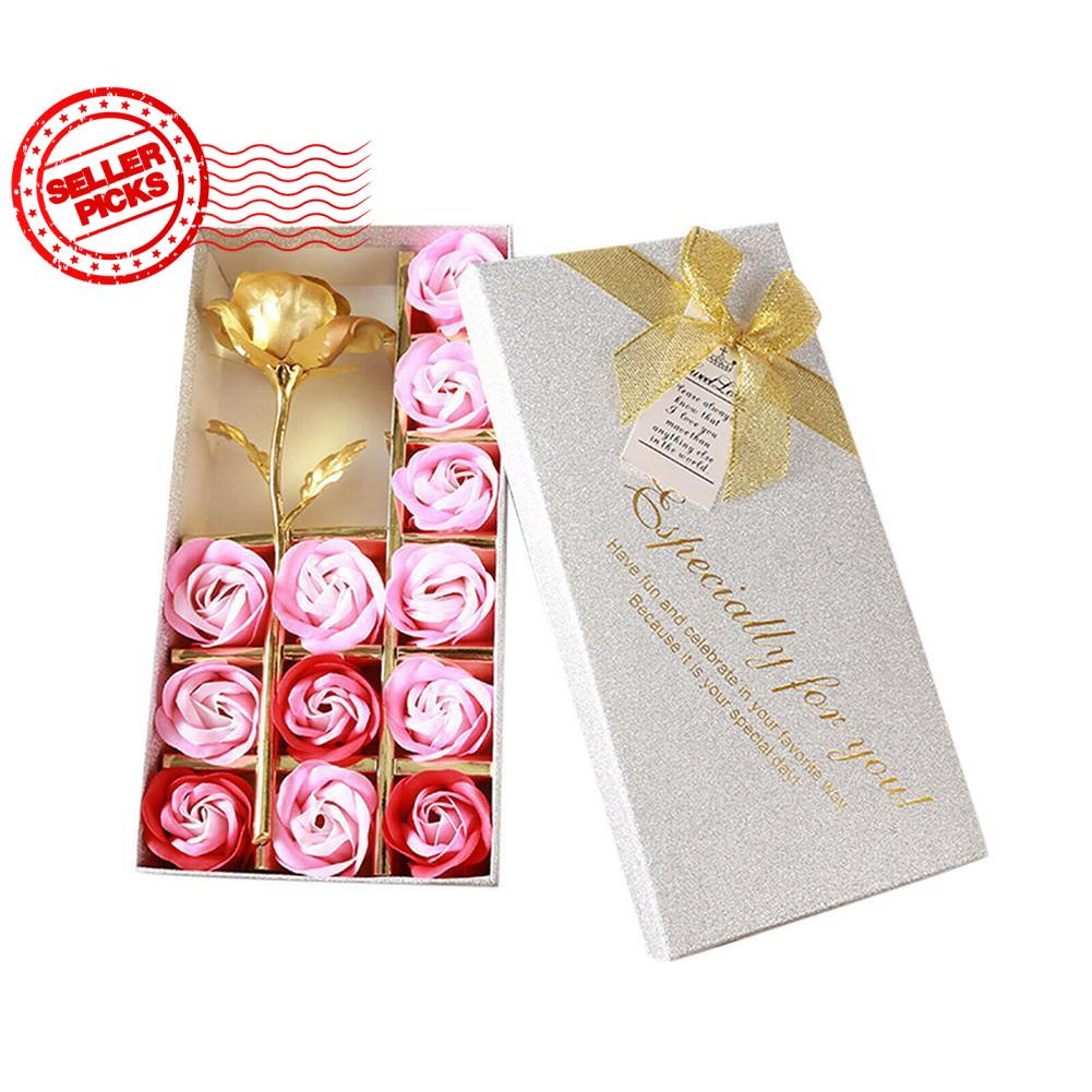 Hộp 12 bông hoa hồng bằng sáp kèm hoa hồng màu vàng và hộp đựng quà tặng cho sinh nhật/Valentine/ngày của mẹ X8C7