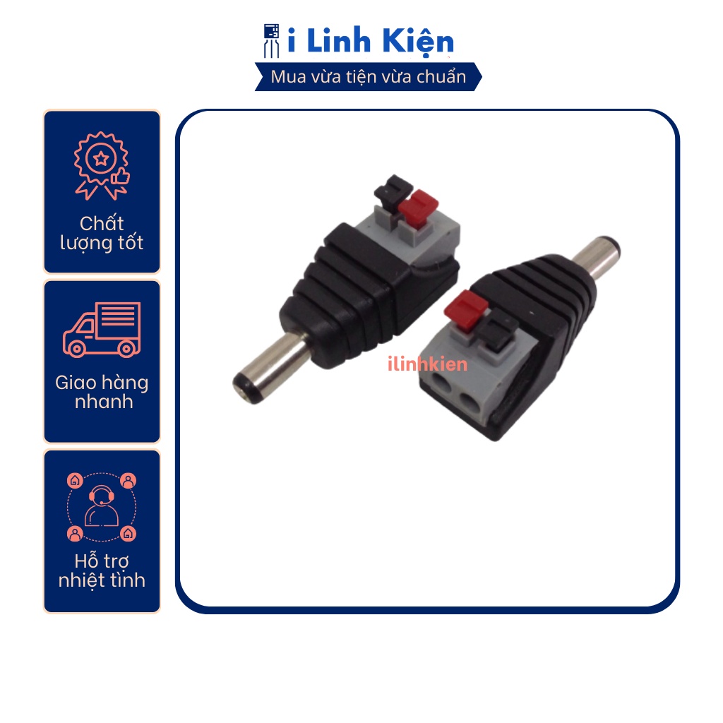 Jack nguồn DC đực 5.5x2.1mm đấu dây chốt cài