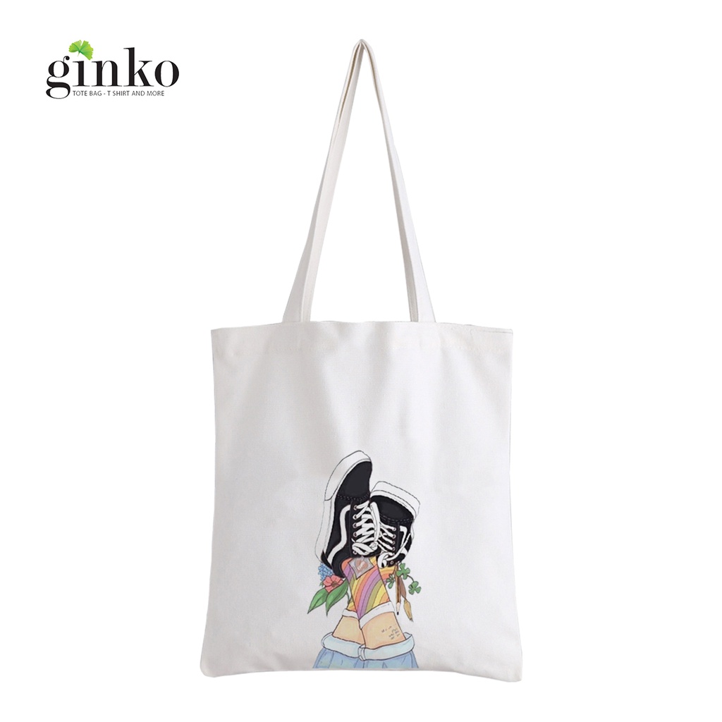 Túi vải tote GINKO kiểu basic dây kéo in hình giày G60