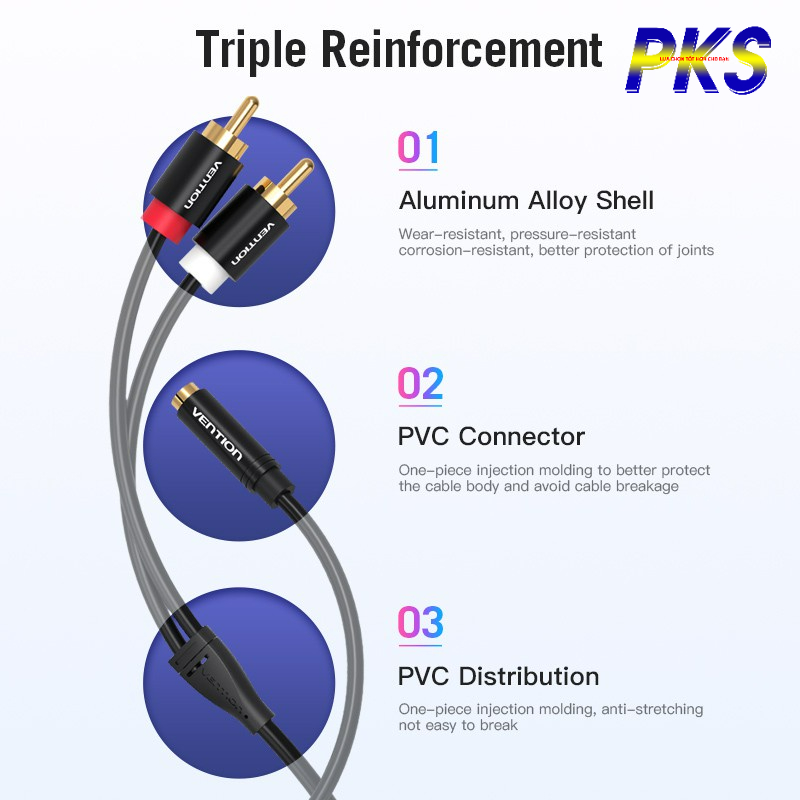 Dây cáp 3.5mm cái ra 2 đầu hoa sen RCA đực dài 1.5M mạ vàng cao cấp Vention VAB AV111