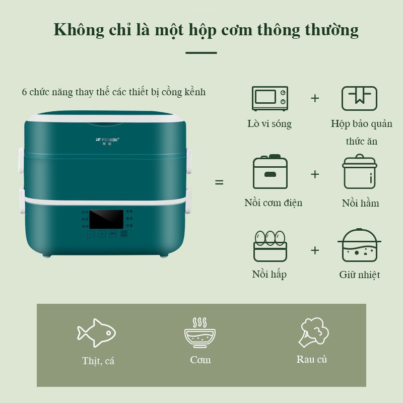 Hộp cơm cắm điện, nấu ăn thông minh Peskoe lõi sứ