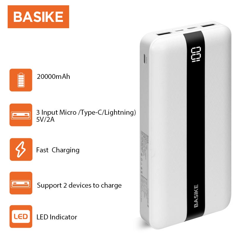 Sạc dự phòng 20000mAh BASIKE PT66P 10W màn hình kỹ thuật số LED thiết kế di động