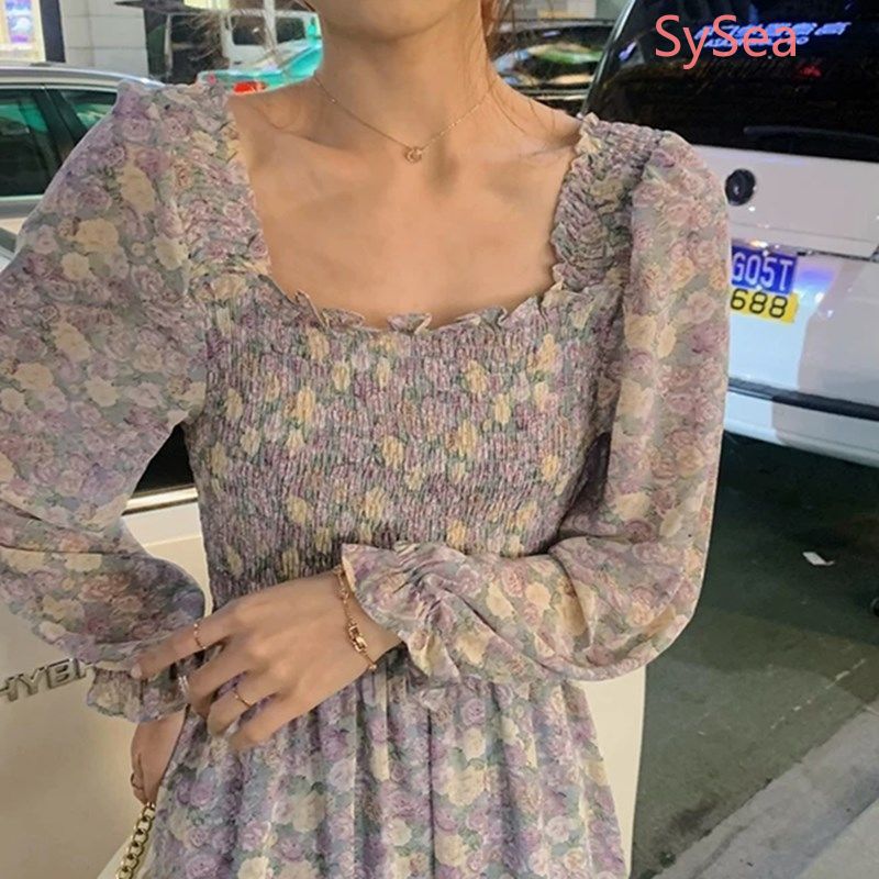 Đầm Tay Dài Chất Chiffon Hoạ Tiết Hoa Thiết Kế Thanh Lịch | BigBuy360 - bigbuy360.vn