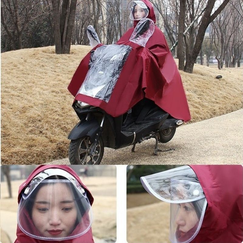 Áo Mưa 1 Người Có Kính Chắn Nước Che Mặt Cánh Dơi Chống Thấm Cao Cấp Phản Quang Có Túi Chùm Gương Chiếu Hậu