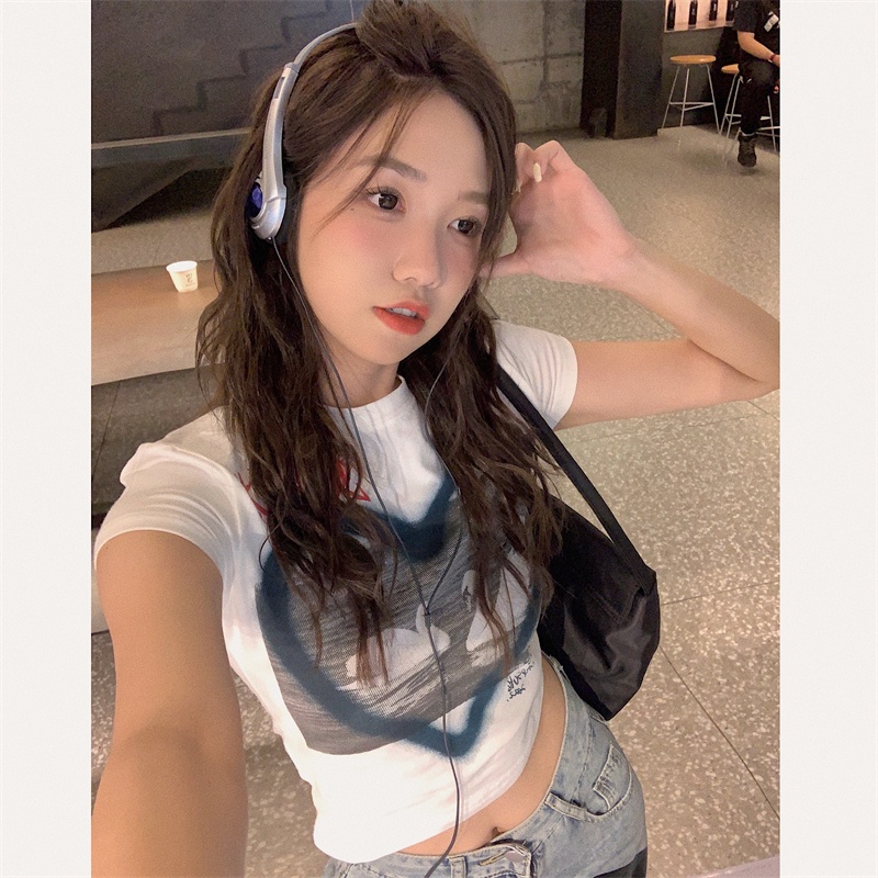 Áo Thun Tay Ngắn Cổ Tròn Dáng Ôm In Họa Tiết Thời Trang Cho Nữ