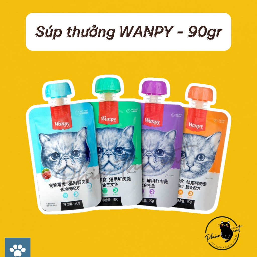 Súp thưởng Wanpy nắp vặn 4 vị thơm ngon - Gói 90gr | phinthecat.