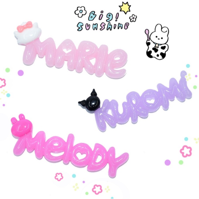 Charm chữ Melody, Kuromi, Marie cho các bạn trang trí vỏ ốp điện thoại, kẹp tóc, DIY