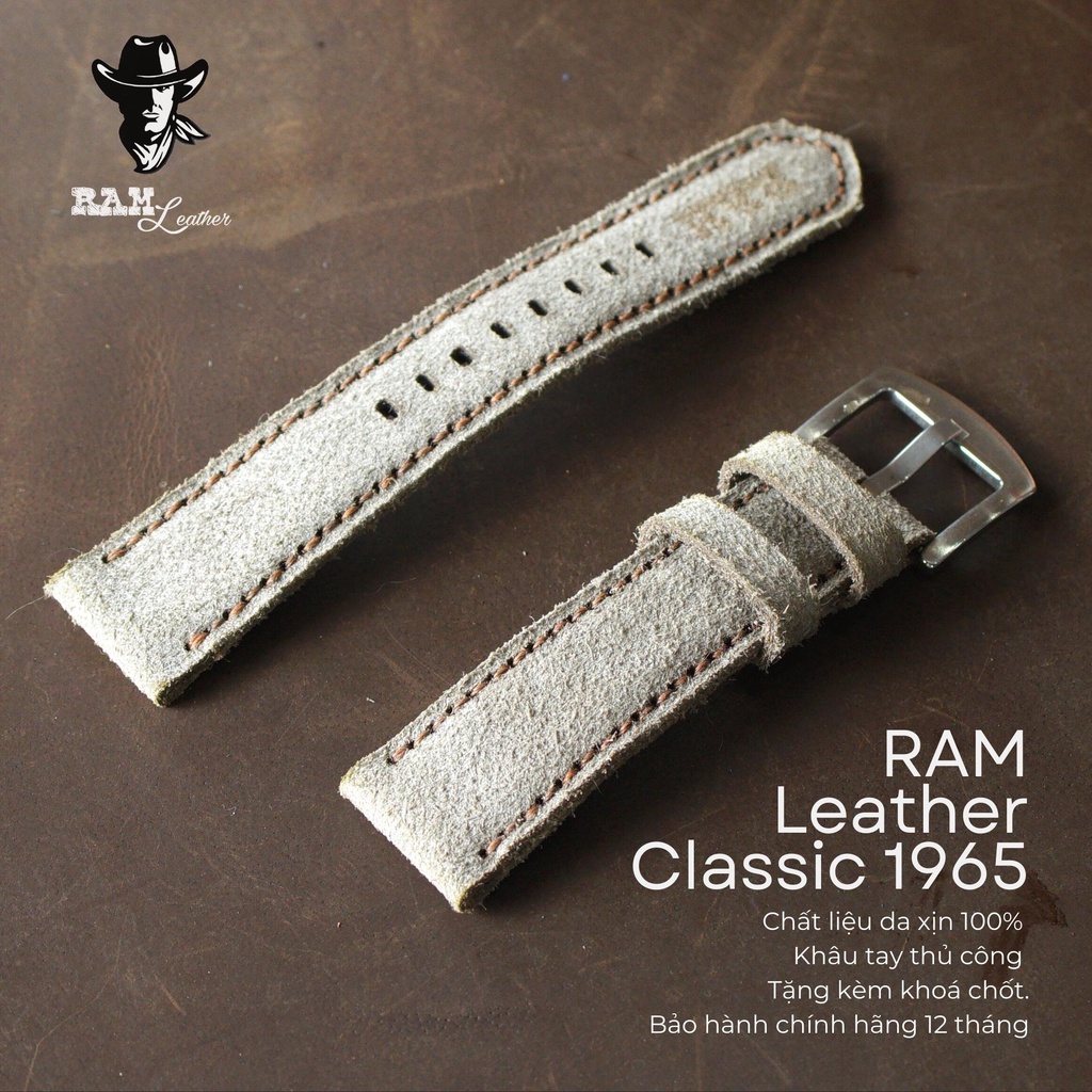 Dây Đồng Hồ Da Thật RAM Leather 1965 Da Bò Xám Quân Đội Đức Bền Đẹp