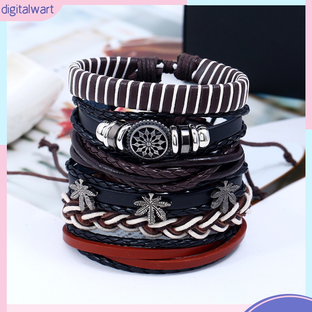 Set 6 vòng đeo tay da giả và dây bện phong cách retro thời trang dành cho nam