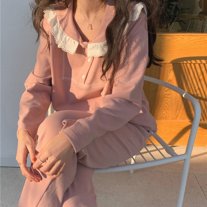 Bộ đồ ngủ dài tay phong cách Hàn Quốc thời trang cho nữ