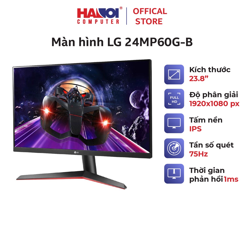 Màn hình LG 24MP60G-B (23.8inch/FHD/IPS/75Hz/1ms/200nits/HDMI+Dsub+DP+Audio/Freesync)