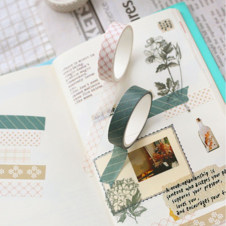 Hộp 5 cuộn băng dính washi tape hoa văn cơ bản