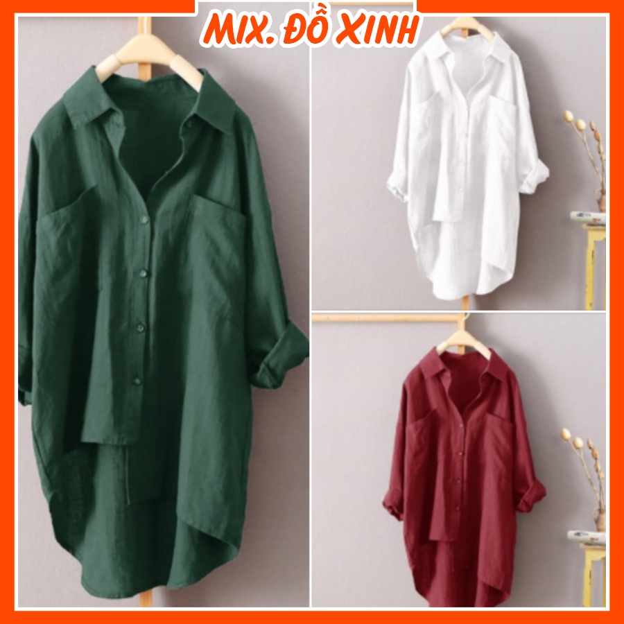 Áo sơ mi nữ form rộng, sơ mi bigsize nữ Mix. Đồ Xinh, chất đũi tơ mềm mát, kiểu dáng trẻ trung, phá cách SMH.31