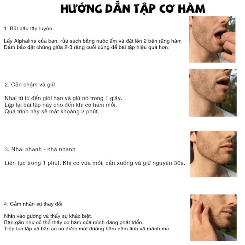 Viên tập cơ hàm và cơ mặt - Giảm mỡ mặt - Tạo hình nam tính - Gym - Alphaline - Jawliner