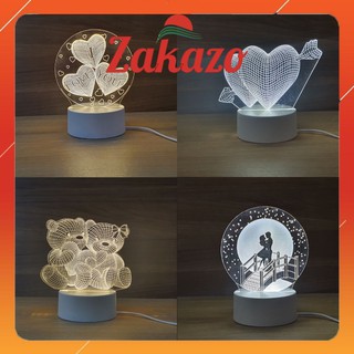 Đèn ngủ led 3D, quà tặng, đèn trang trí  3 màu chủ đề Tình yêu, đế nhựa – chính hãng 𝐙𝐀𝐊𝐀𝐙𝐎