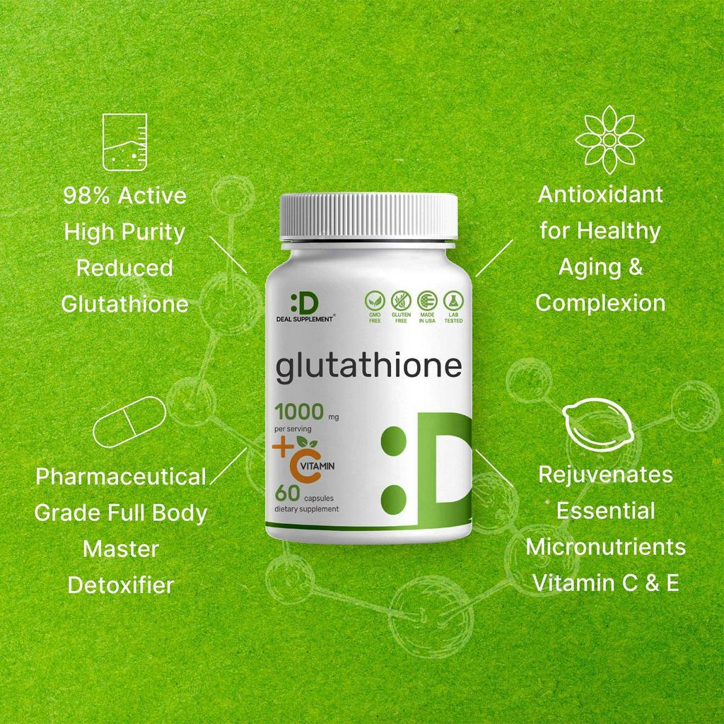 Deal Supplement Glutathione 1000mg + Vitamin C,Viên Uống Tăng cường miễn dịch và chống oxi hóa hỗ trợ Trắng Da