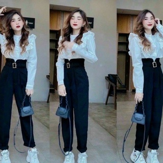 Quần baggy cạp cao phối khóa siêu hot