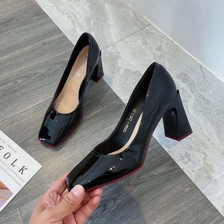 [ NHẬN HÀNG TRƯỚC  TẾT ] Giày Cao Gót Nữ Đế Dày Mũi Vuông 4 Màu Sáng Trẻ Trung 8 cm