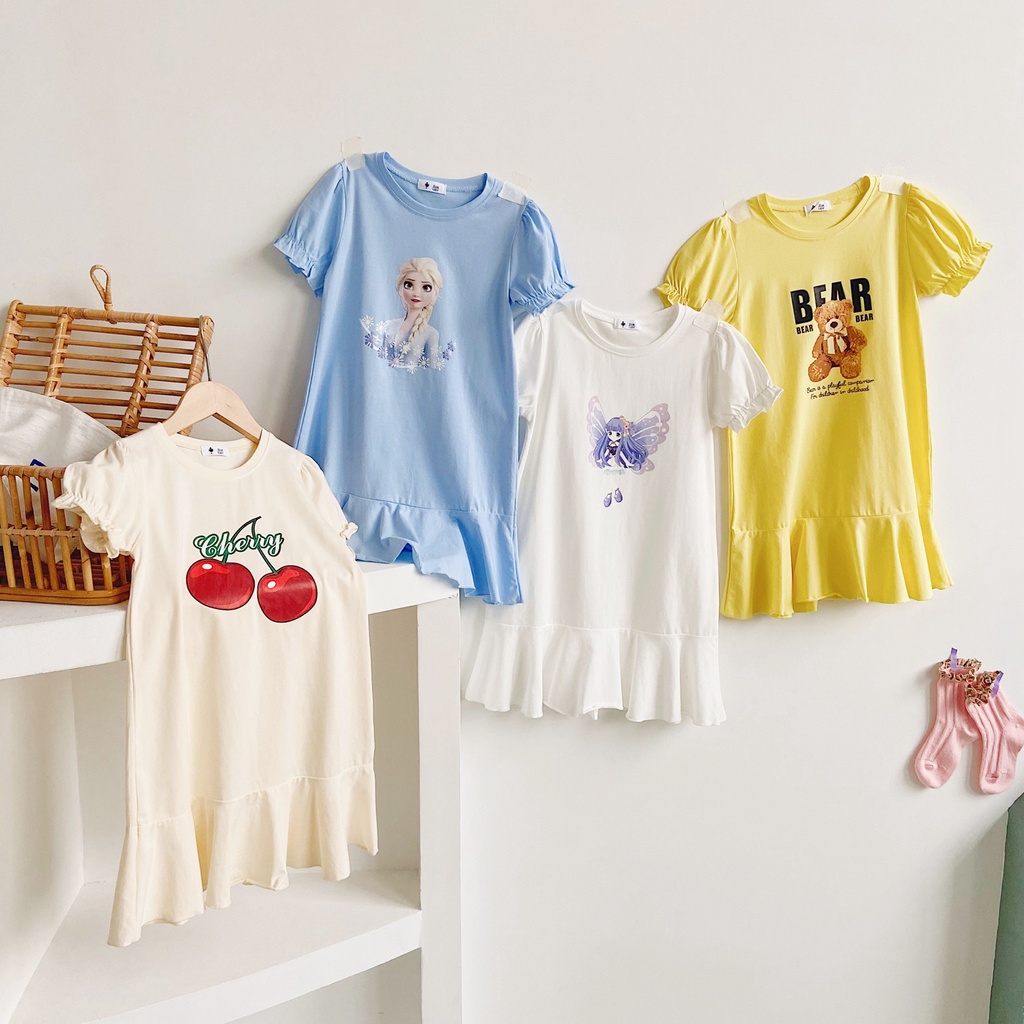 Đồ ngủ 100% Cotton Tay Phồng In Họa Tiết Hoạt Hình Frozen Dành Cho Bé Gái