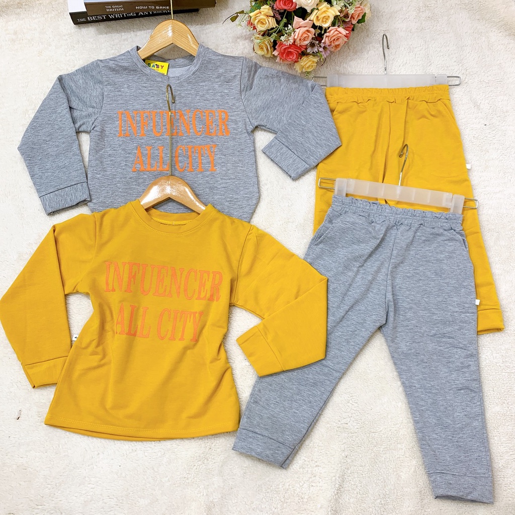 Set bộ quần áo thu đông dành cho bé gái 14-45kg (4-14 tuổi) mẫu ALL CITY. Hàng may kỹ, chất vải đẹp. MA72