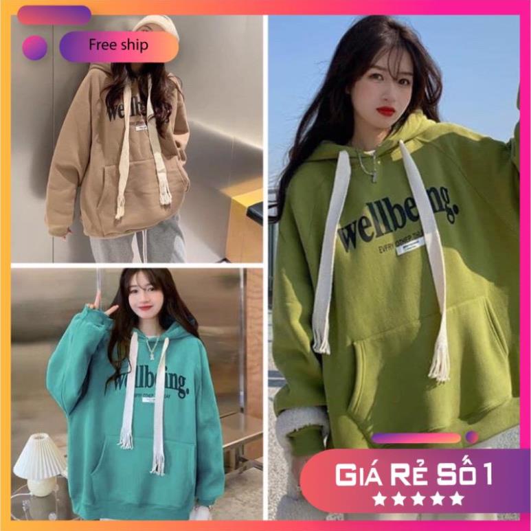 Áo Hoodie Wellbeing Chất Nỉ Ngoại Form Rộng Mũ 2 Lớp Unisex Nam Nữ..