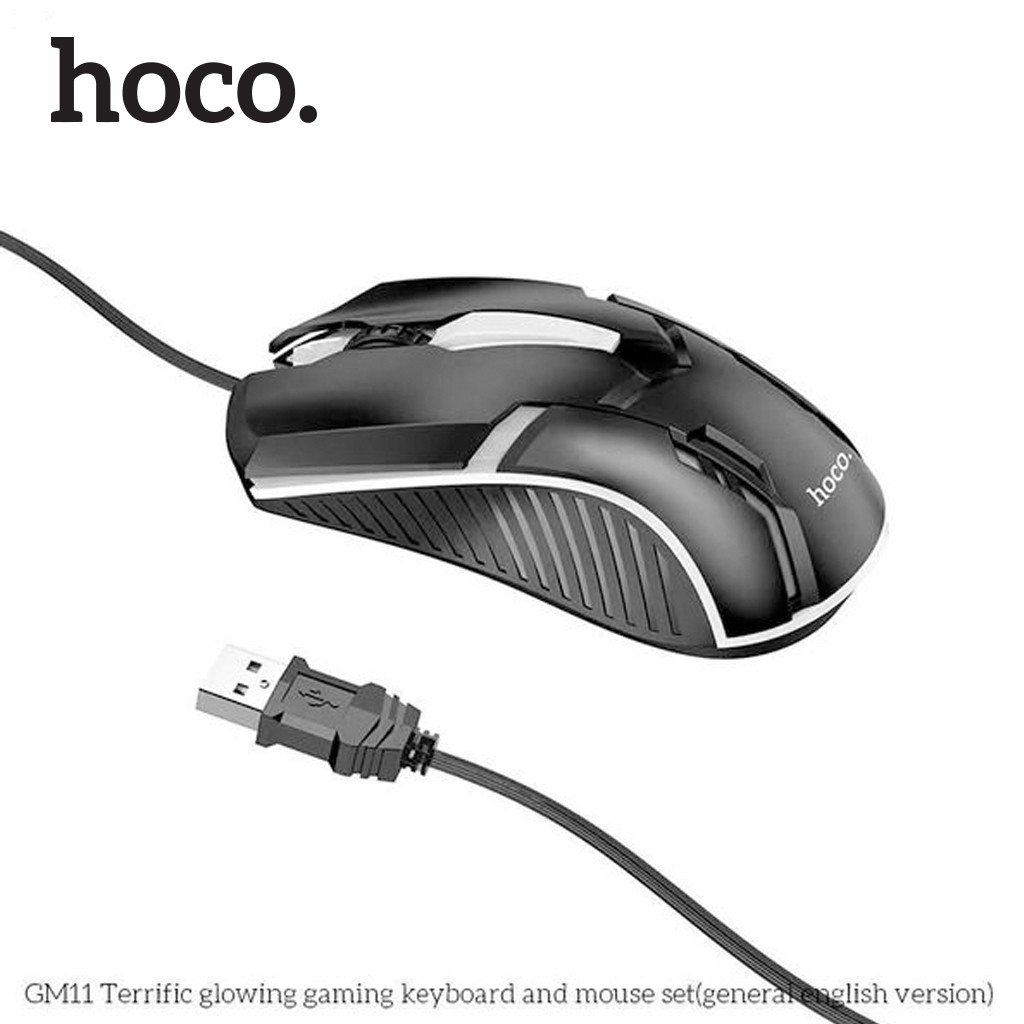 Combo Bàn phím và Chuột Hoco GM11 có dây, đèn LED RGB cầu vòng bắt mắt, 104 phím, chơi game hay làm việc rất thích