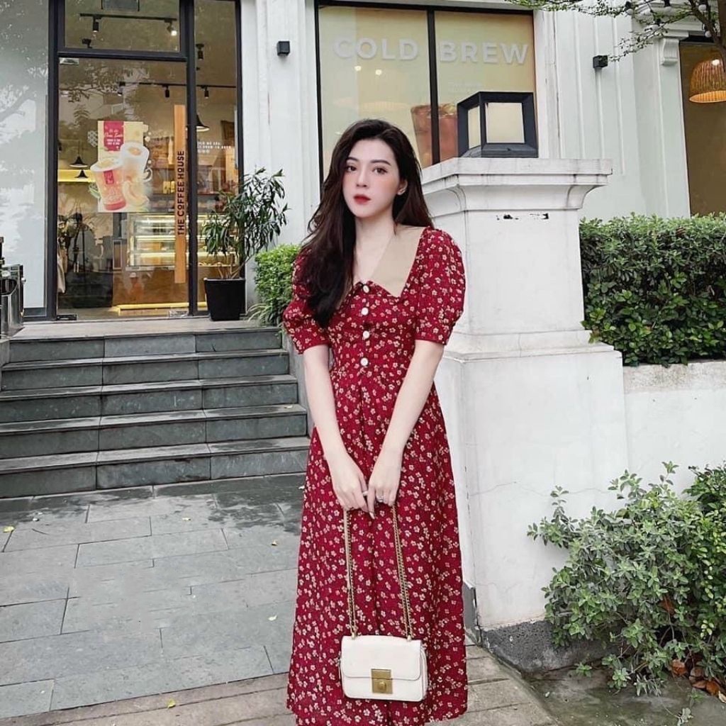 Đầm bầu hoa nhí có dây đai M308 vải lụa hoa thời trang thiết kế xinh xắn MSP308 Mom and Baby