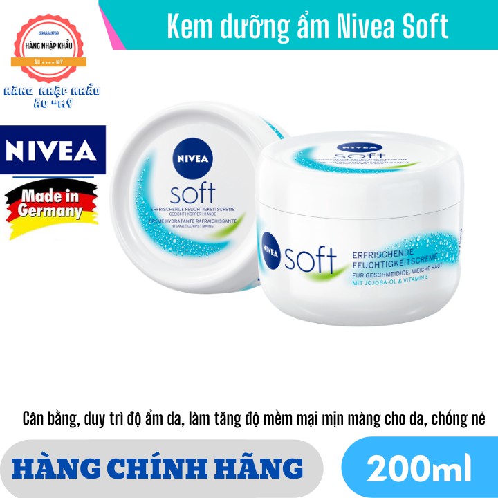 [HÀNG ĐỨC] Kem dưỡng ẩm Nivea Soft 200ml