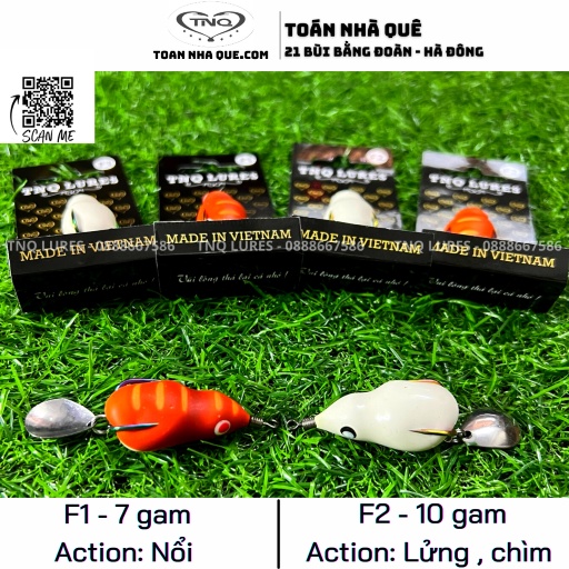 Mồi câu lure nhái hơi TNQ F1 và F2 - TNQ LUES - Toán Nhà Quê