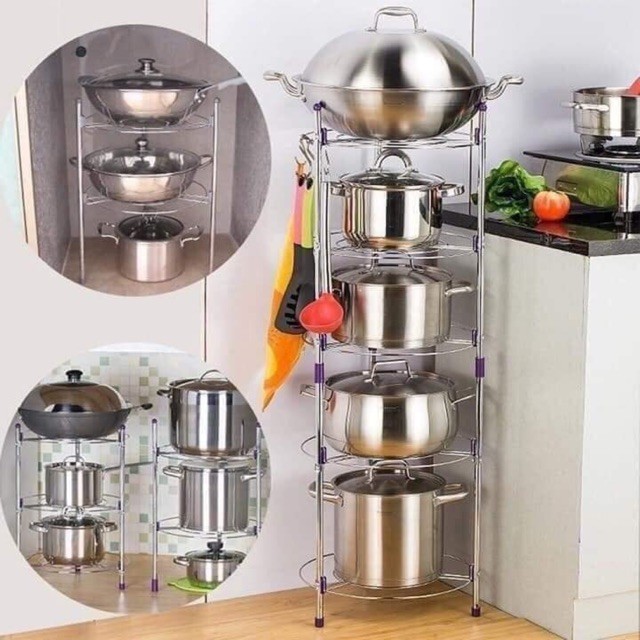 KỆ ĐỂ XOONG NỒI CHẢO 5 TẦNG INOX DÀY DẶN