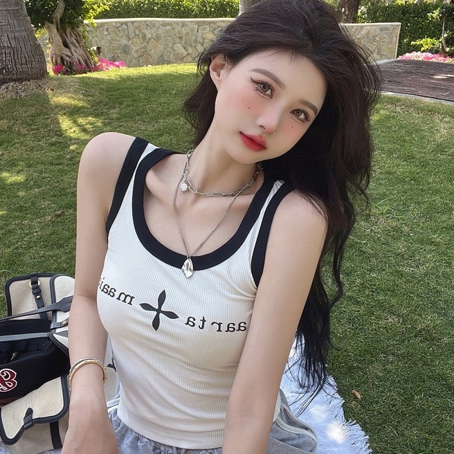 Áo hai dây ZHELIHANGFEI dệt kim in chữ quyến rũ hợp thời trang