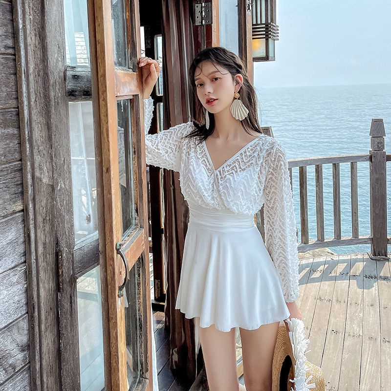 Bikini bãi biển-Bộ Đồ Bơi Một Mảnh Phối Ren Màu Trắng Che Bụng Thời Trang Quyến Rũ Cho Nữ