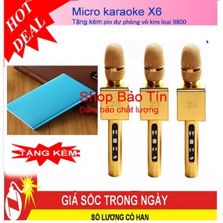Micro karaoke kết nối bluetooth kết hợp nghe nhạc Tặng kèm Pin sạc dự phòng vỏ Kim loại dung lương 9800mAh