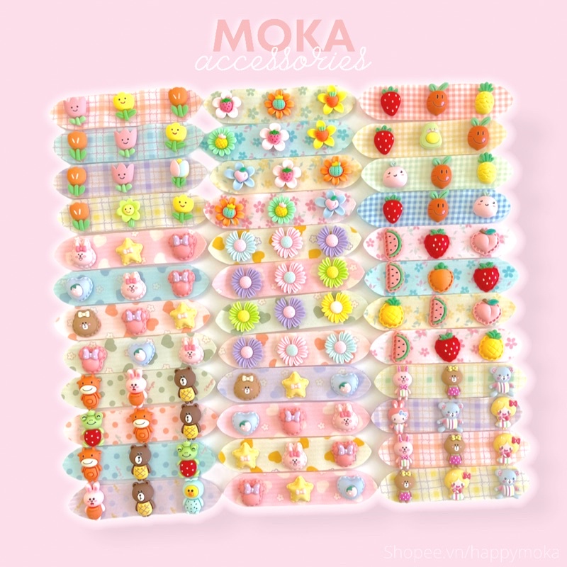 Set 2 miếng dán tóc ngắn gắn charm hoạt hình Moka (Ảnh thật shop tự chụp)