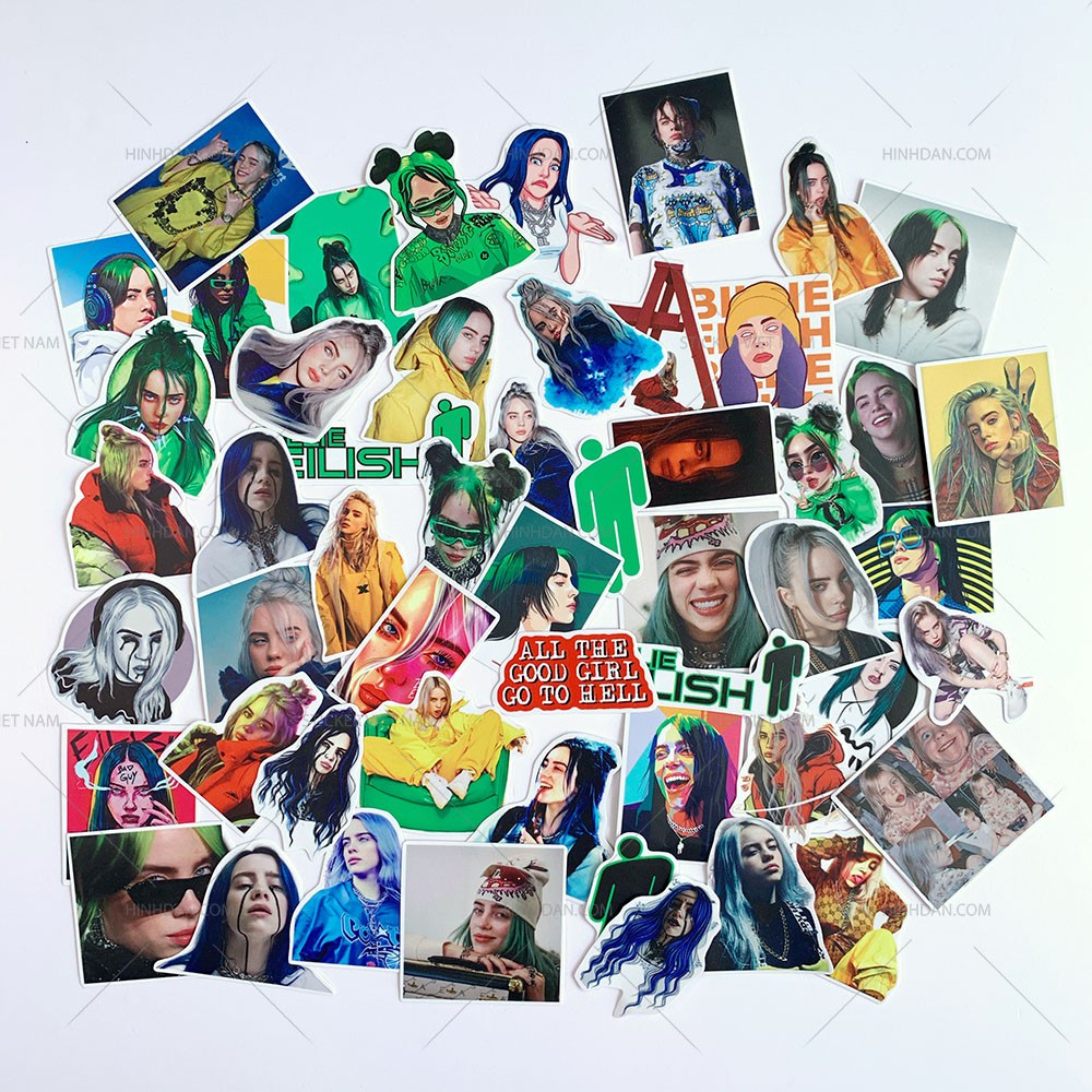 50 Sticker Billie Eilish dán nón bảo hiểm, dán xe, tem dán đàn guitar, xe cub hình dán, tem dán chống nước trang trí