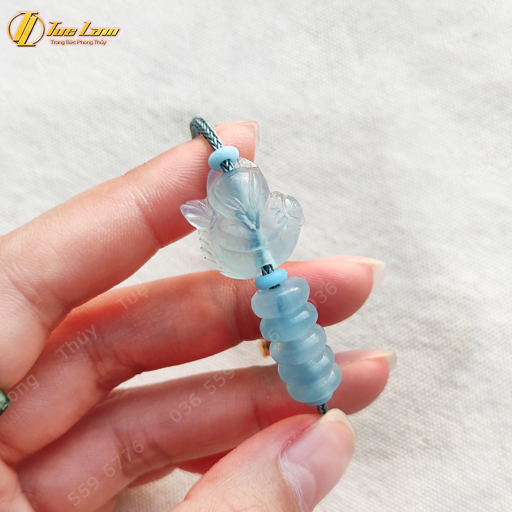 Vòng tay may mắn trợ duyên hồ ly chúa mix ngũ điếu aqua màu xanh dương hợp mệnh mộc thủy