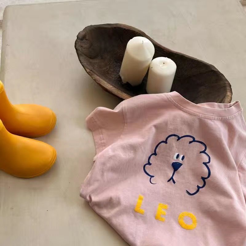 Áo Thun Cotton Mỏng Tay Ngắn In Họa Tiết Hoạt Hình Phong Cách Hàn Quốc Thời Trang Mùa Hè Cho Bé Trai Và Gái