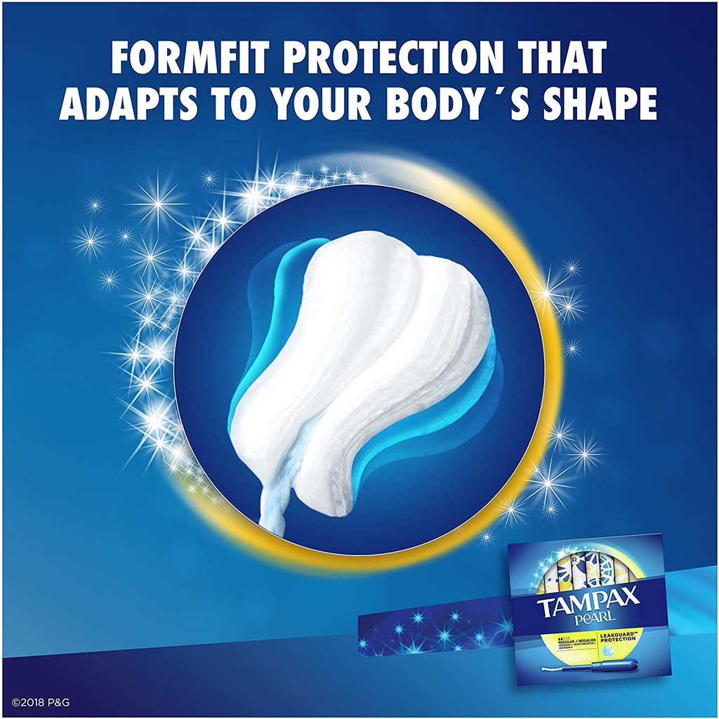 Tampax Pearl Tampon Regular Absorbency 50 miếng loại 2 giọt cán nhựa,siêu thấm không mùi