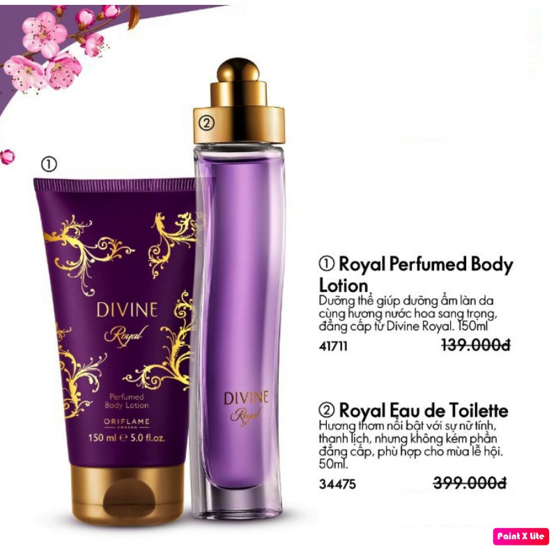 Trọn bộ 34475 và 41711 Nước hoa và dưỡng thể  Divine Royal Eau De Toilette