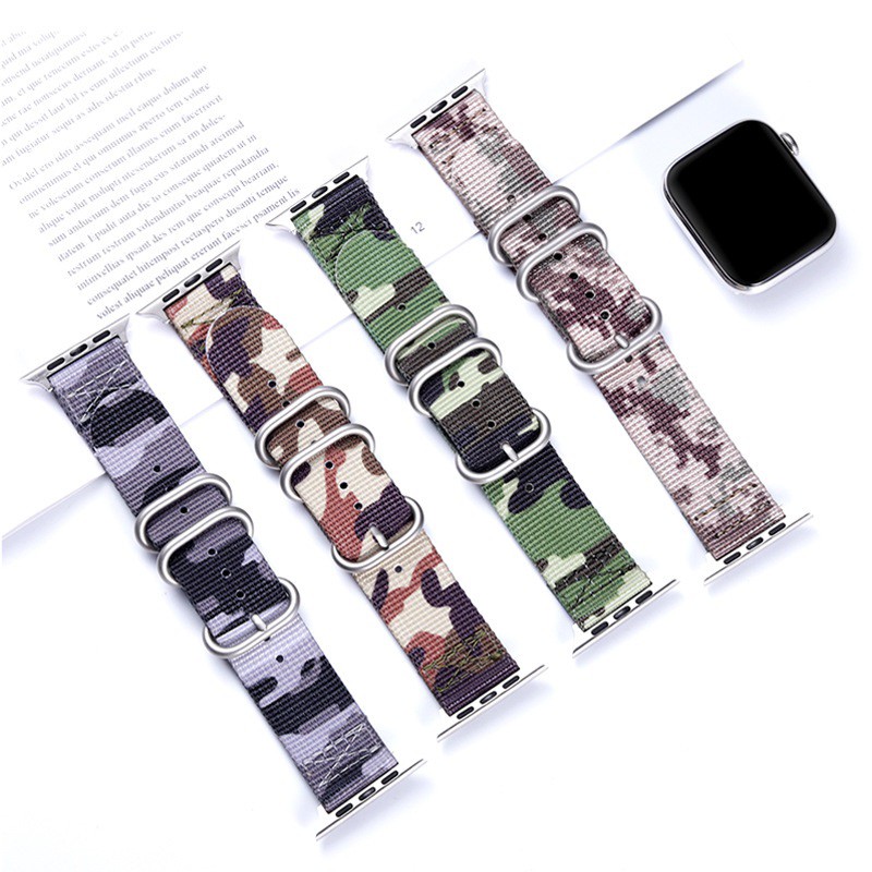 Dây vải NATO đồng hồ thời trang Apple Watch cao cấp họa tiết camo PKHRAPS004