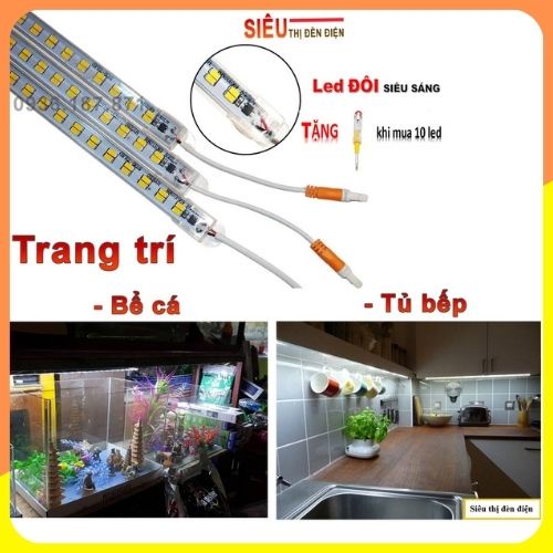 Đèn led thanh dùng điện 220V, 2 hàng led 5730 siêu sáng, dài 50cm  trang trí tủ bếp, bể cá, bậc cầu thang