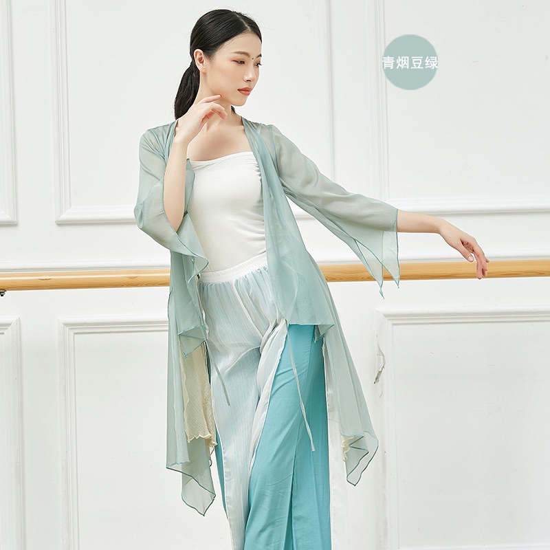 Áo choàng áo khoác áo tập múa cổ trang dáng dài tà phối màu buộc dây 4832