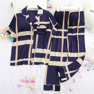 Pijama Lụa Cao Cấp Quần Dài Tay Ngắn Y80