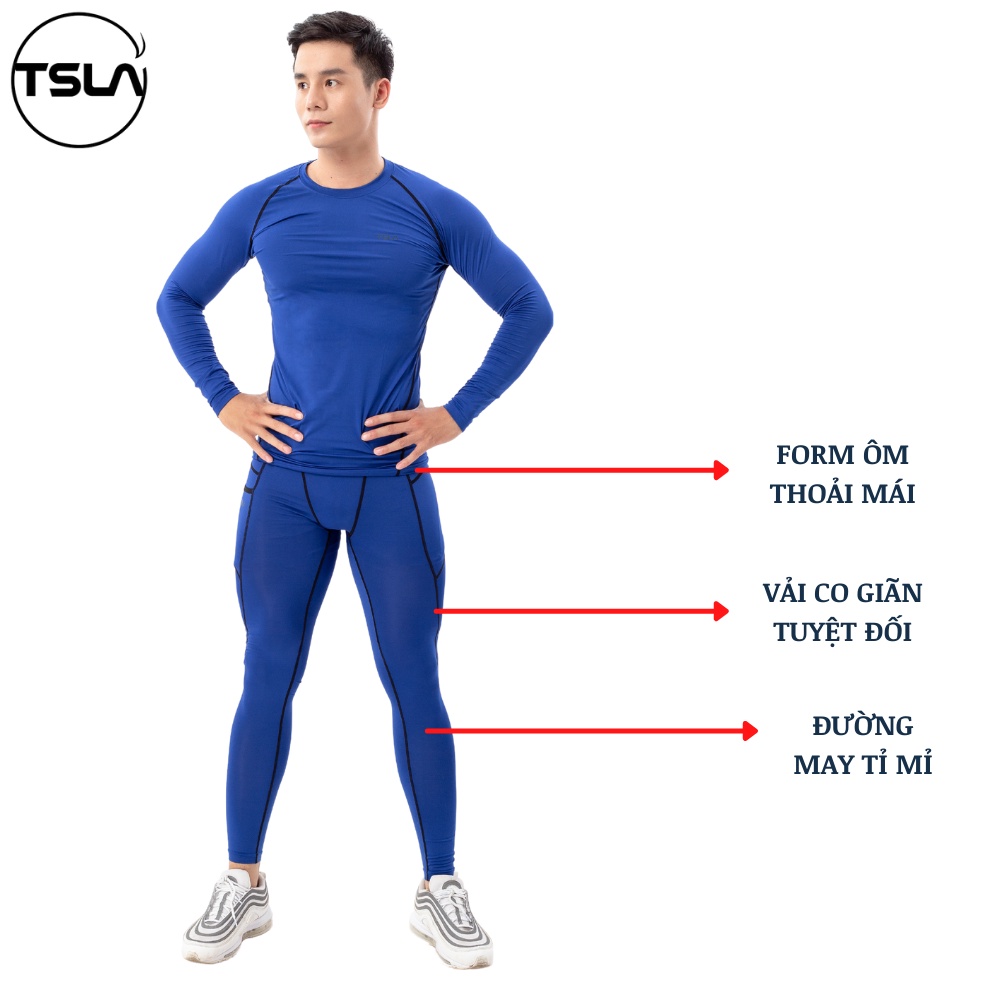 Quần legging  thể thao combat bó cơ nam TSLA có túi bản lưng to body co giãn tập gym chạy bơi lội quần lót