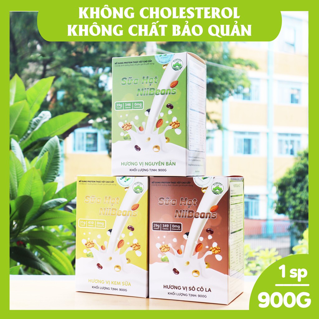 Combo 2 hũ Sữa hạt Niibeans Tăng cân Hương vị Nguyên bản/ Kem sữa/ Chocolate (900G/1hũ)