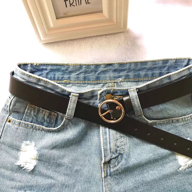 Dây thắt lưng Ulzzang mặt tròn vàng Style Hàn Loại xịn đẹp TL008 Meo shop - dây nịt tròn nữ da bản to 3cm