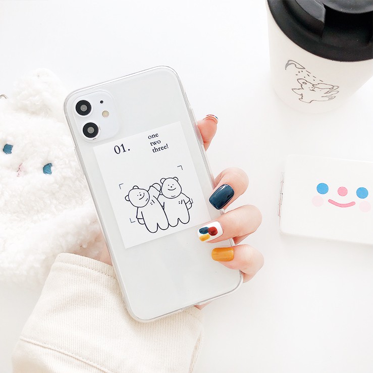 Ốp lưng iphone silicon trong Gấu 01 dành cho ip 6 đến 14promax - t02