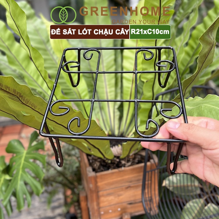 Đế kê chậu cây bằng sắt Greenhome, R21xC10cm, sơn tĩnh điện, màu đen, uốn mỹ nghệ, bền, đẹp, nhiều hình dạng lựa chọn